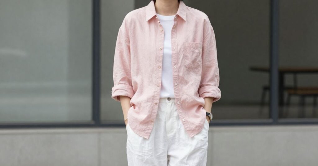 Seasonal Outfit Ideas with pink shirt