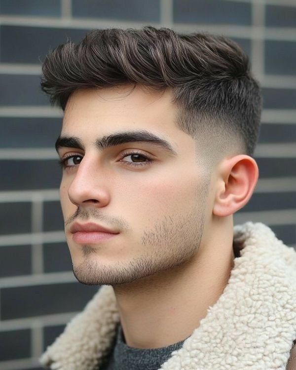 Short Textured Quiff with Mid Fade