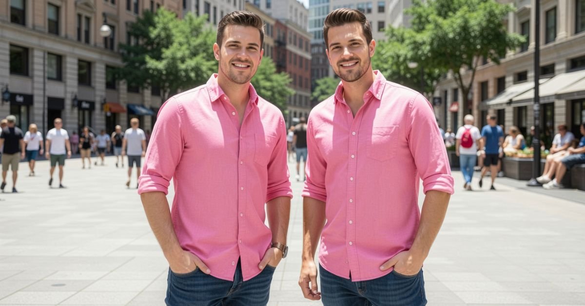 men wearing pink shirt