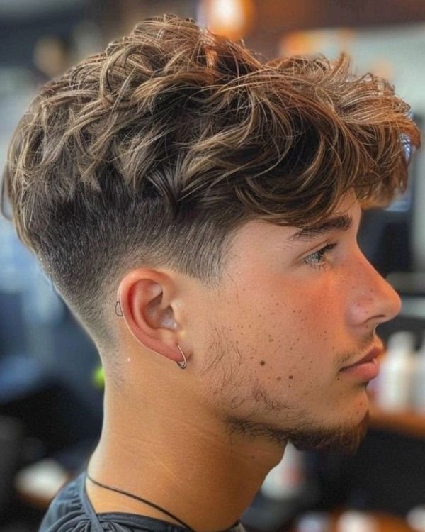 Heavy Tousled Fringe with Low Taper Fade