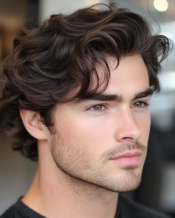 Long Curly Hair with Side Part