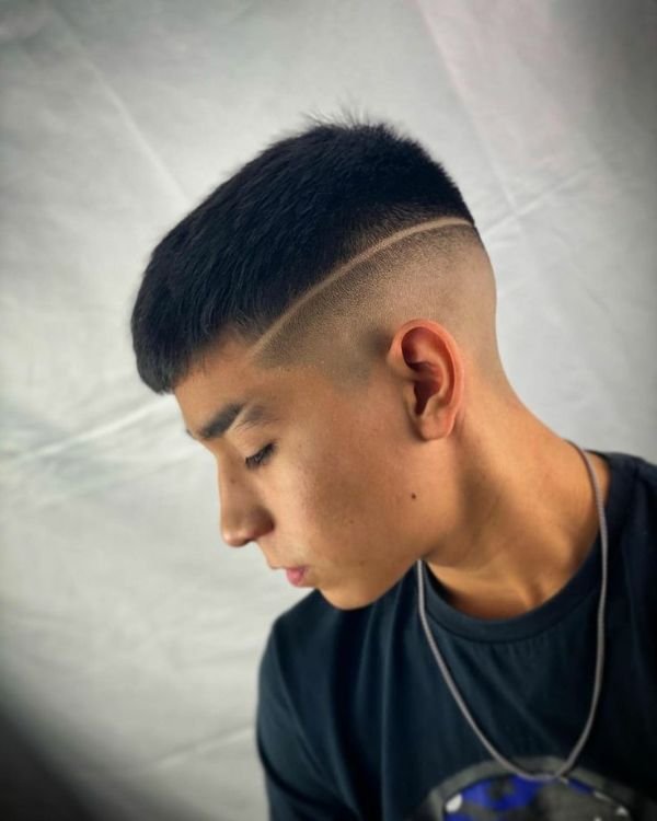 Short French Crop with Disconnected High Fade and Shaved Line