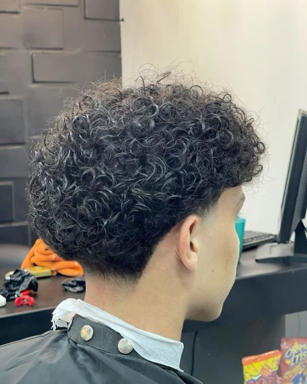 Thick Curly Taper Fade